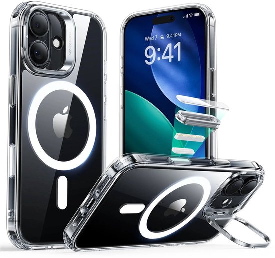 Coque ESR compatible avec iPhone 17 - Support HaloLock hybride Classic - Compatible MagSafe et Qi2 - Coque arrière avec support - Support pour appareil photo - Contrôle de l'appareil photo - Transparente