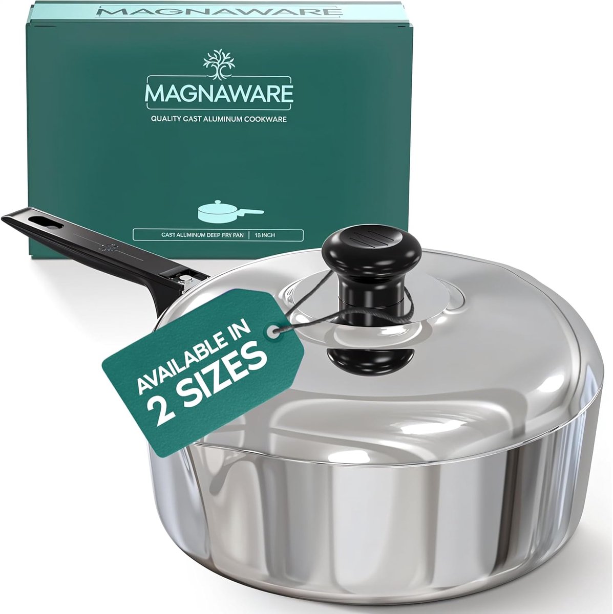 Gegoten Aluminium Pan - Diepe Koekenpan - Allround Koken - Ovenbestendig Handvat - 305 cm Diameter - Gepolijst Aluminium