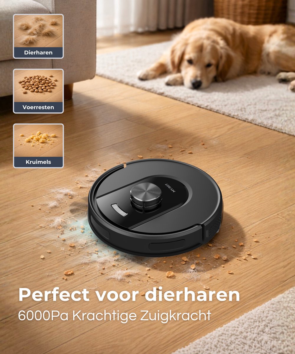 MYBOT X10 PRO - Robotstofzuiger Met Dweilfunctie - 6000PA Zuigkracht - Ideaal voor Huisdierharen – Laad- & Leegstation – LiDAR Navigatie — afbeelding 4