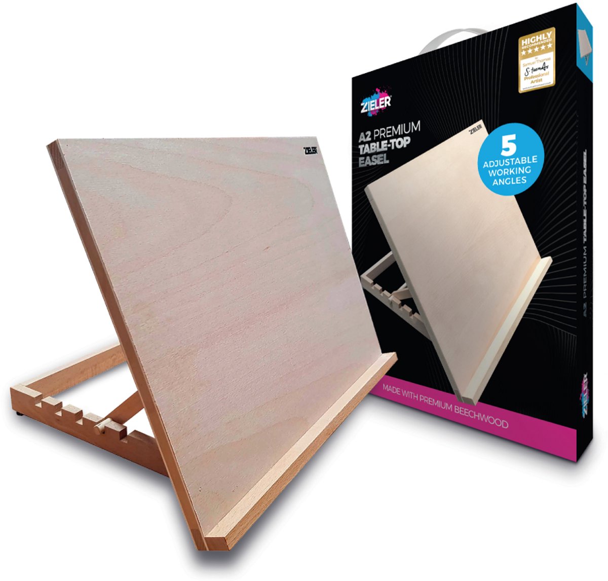Zieler Workstation A2 Formaat - Houten Tekentafel - Tekenbord - 5 Standen - voor Volwassenen en Kinderen - Lessenaar - Tafelezel Geschikt voor Max 43 x 62 cm - Schildersezel — afbeelding 7