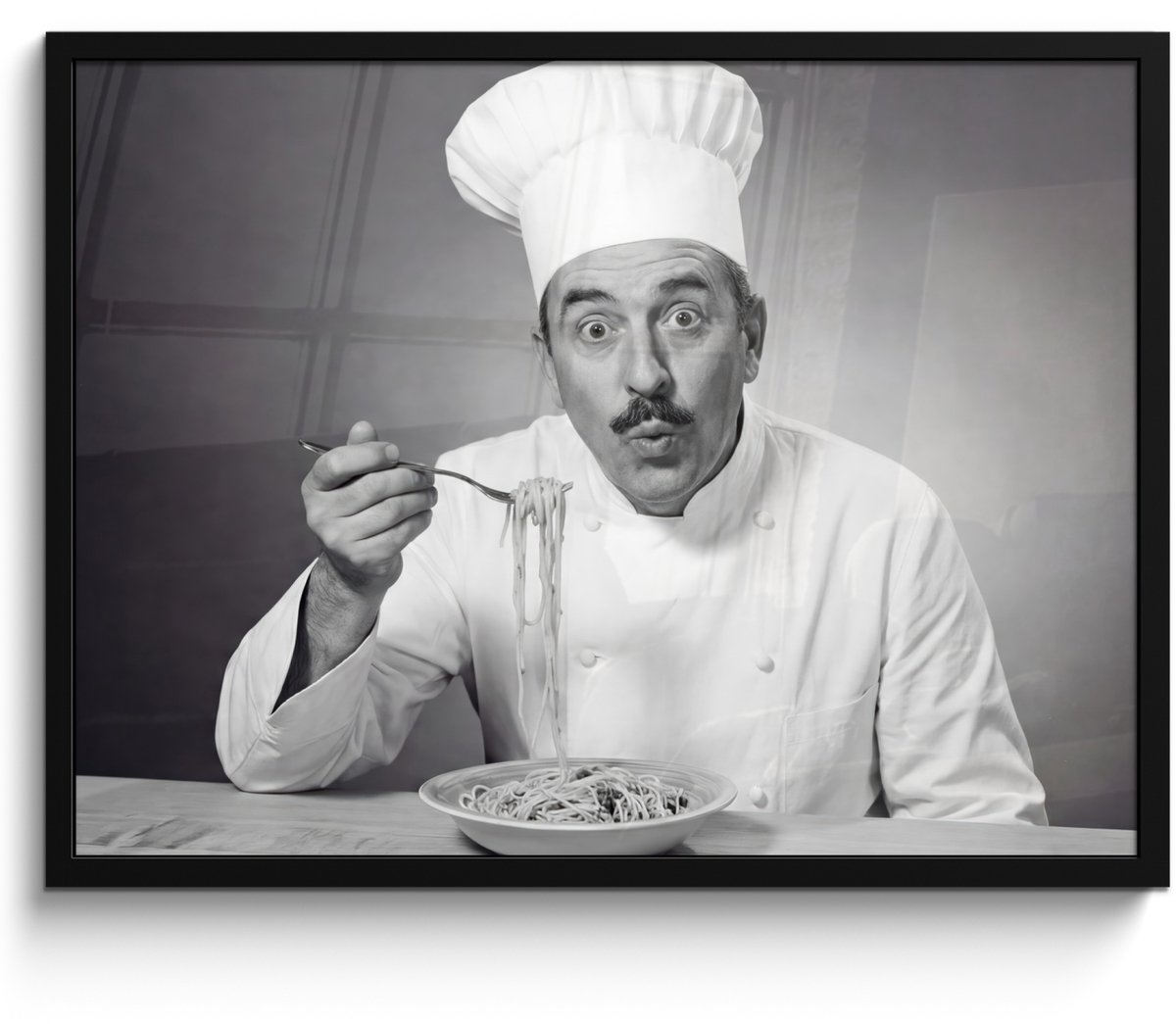FrameYourWall Poster in lijst - Fotolijst 70x50 cm - Posters - Chef - Spaghetti - Pasta - Posterlijst zwart - Decoratie - Wanddecoratie woonkamer - Muurdecoratie slaapkamer