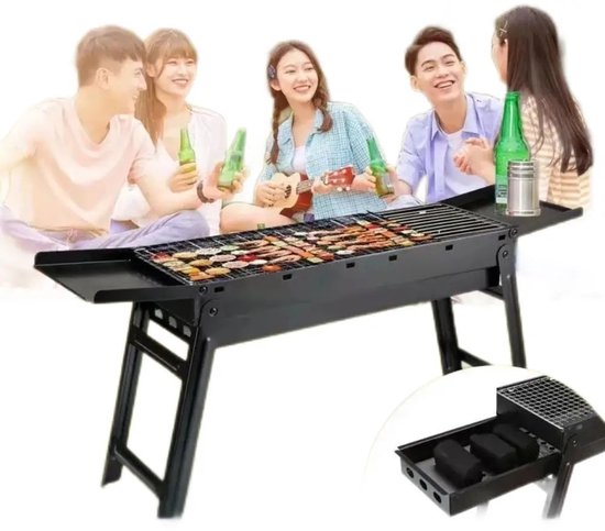 Linkforu - Buiten BBQ - Grill - Houtskool Barbecue - Rek - Gereedschap - Opvouwbaar - Draagbaar - Thuis - Camping - Incl. Opberghoes - Zwart - 60X22X33CM van Merkloos — afbeelding 2