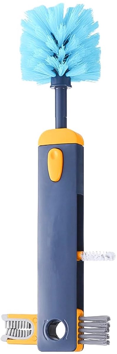 4-in-1 Drinkfles Reinigingsborstel met Lange Handvat voor Cup Caps - Geschikt voor Glas, Plastic, Porselein en Roestvrij Staal - Donkerblauw