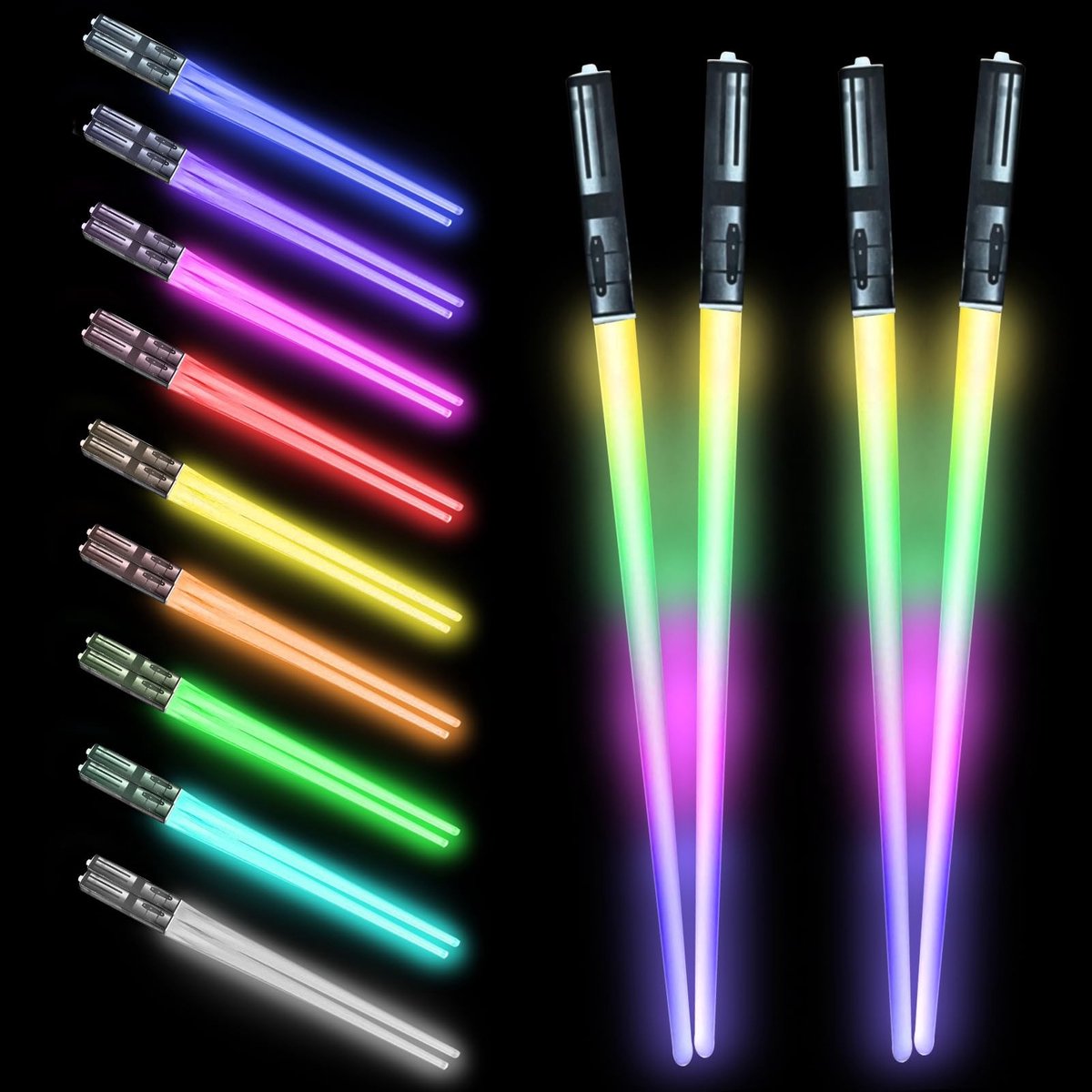 Joycabin LED Luminous Eetstokjes met 9 Kleuren Modes, BPA Vrij, Herbruikbaar, Perfect voor Sushi, Dinners & Buitengebruik
