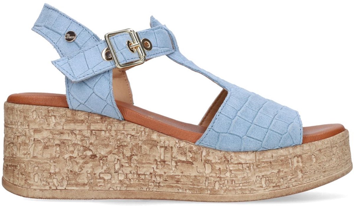 No Stress - Dames - Blauwe suède croco sleehakken - Maat 42