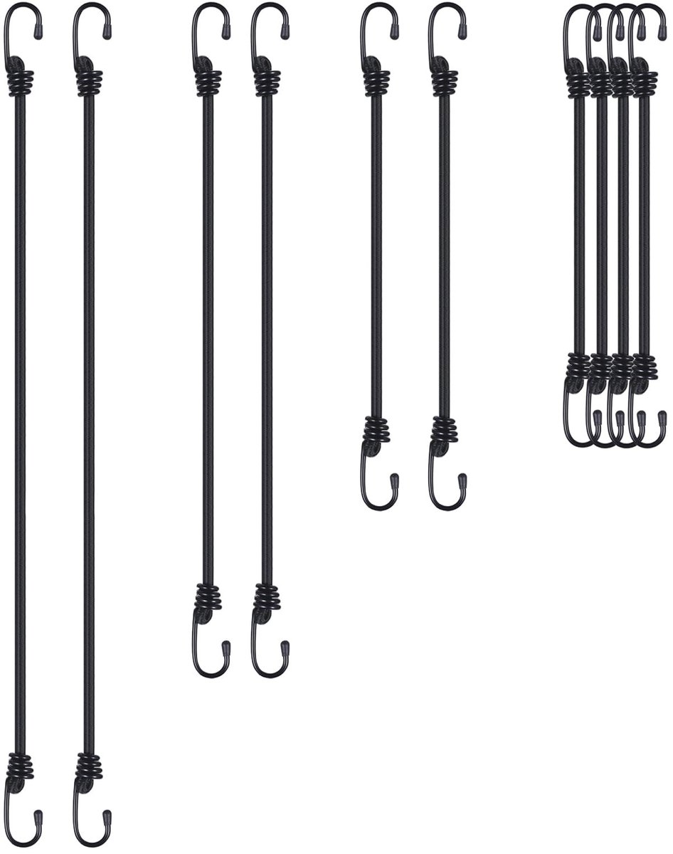 Set van 10 sterke rubber spanbanden met haak | Verstelbare spanbanden voor bagage, tarps, fietsen en meer