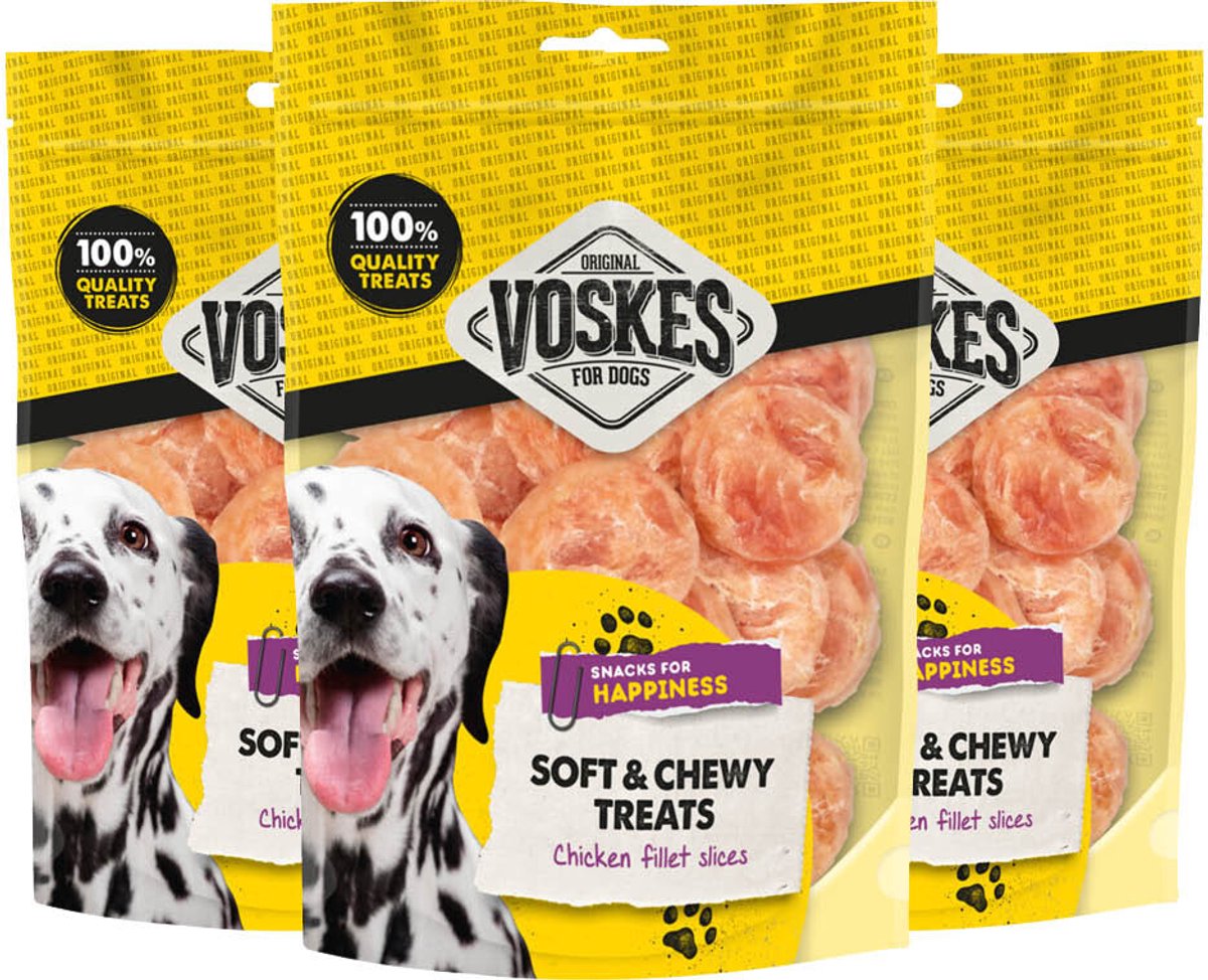 Voskes Hondensnacks Kip Schijfjes - 3 x 100 gr - Voordeelverpakking