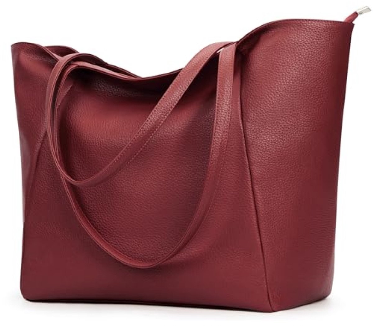 Dames Shopper Tas - Ruime draagtas met ritssluiting in wijnrood