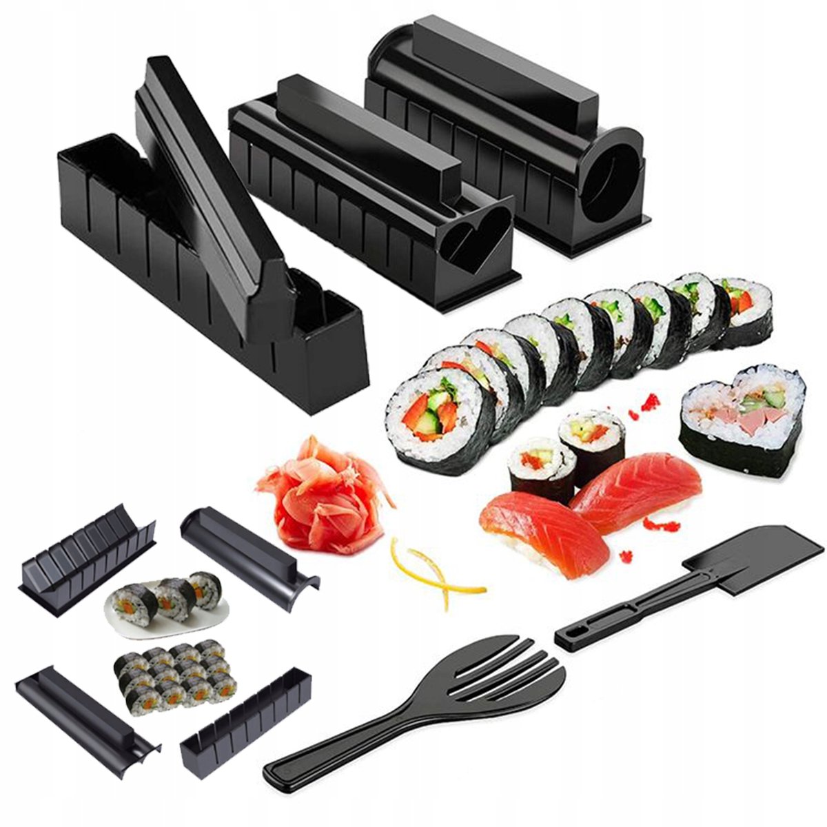 Zestaw Do Sushi Z Rolka - Sushi Maker Set - 10 Stuks - Hoogwaardige Kwaliteit - Inclusief Rijstschep