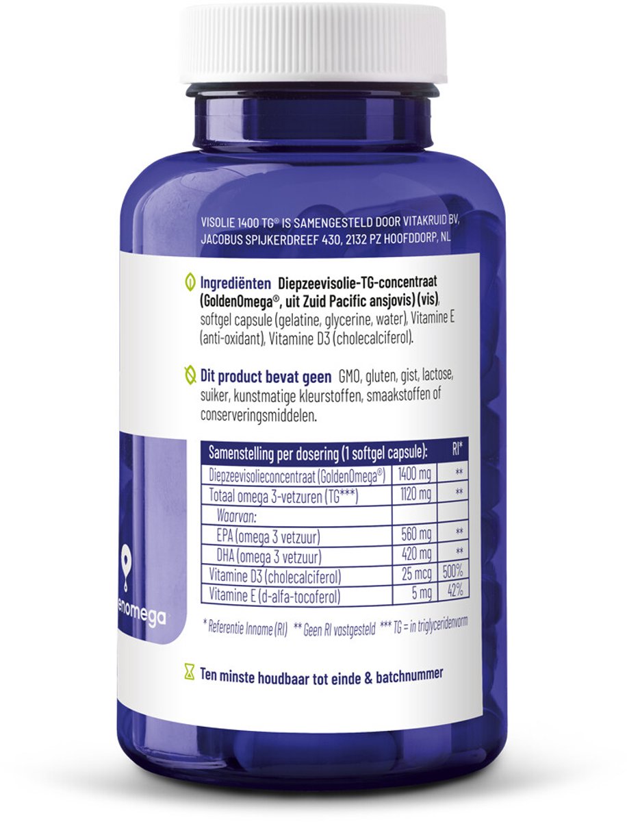Vitakruid Visolie 1400 TG Met D3 - 2 x 60 capsules - Voordeelverpakking
