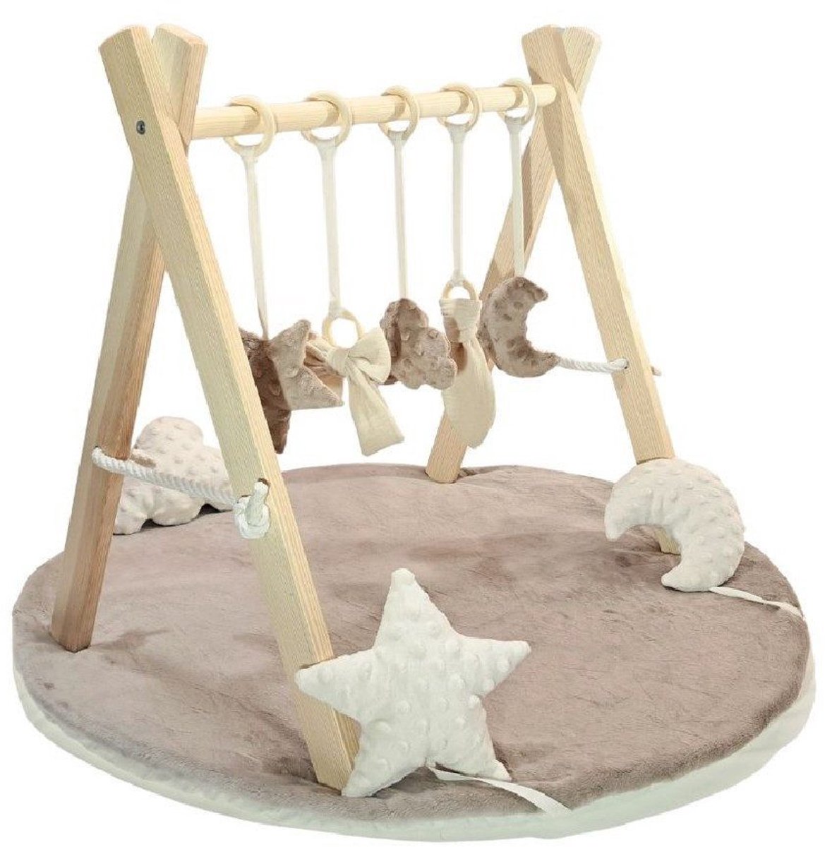 LuMali BabyGym met 5 Speeltjes, 3 Kussens en een Mat Beige - Speelmat Baby - Babygym toys - Baby Mat Play