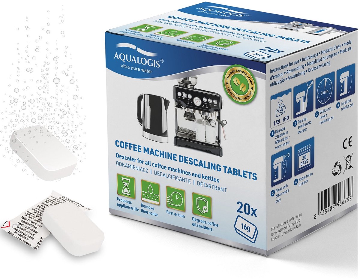 Aqualogis Ontkalkingstabletten Koffiemachine - 20 Stuks - Geschikt voor Siemens, Jura, Nespresso, Delonghi, Philips etc. - Ontkalker