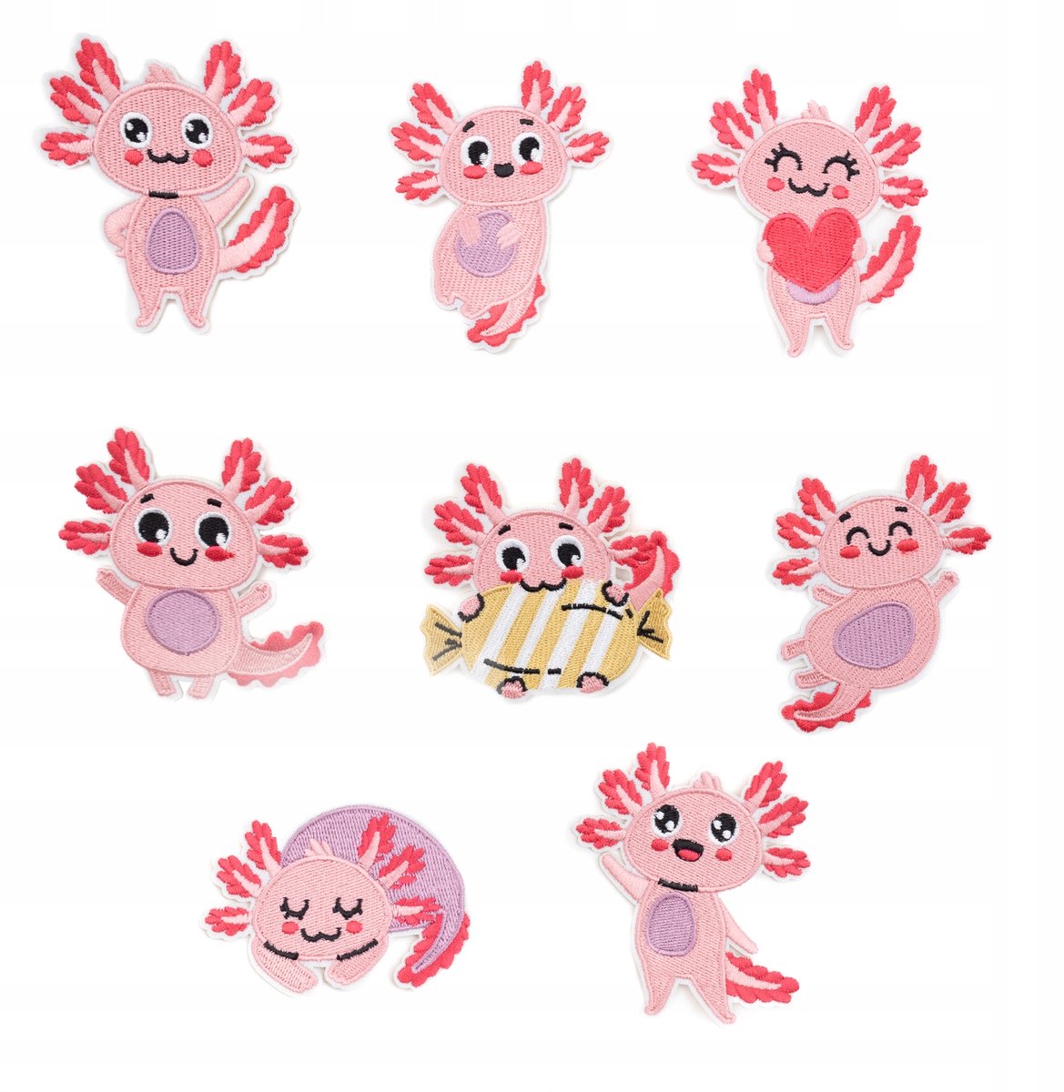 Little Angel Serie - Aksolotl Strijkapplicaties Set - 8 Stuks - Roze Dieren Ontwerp