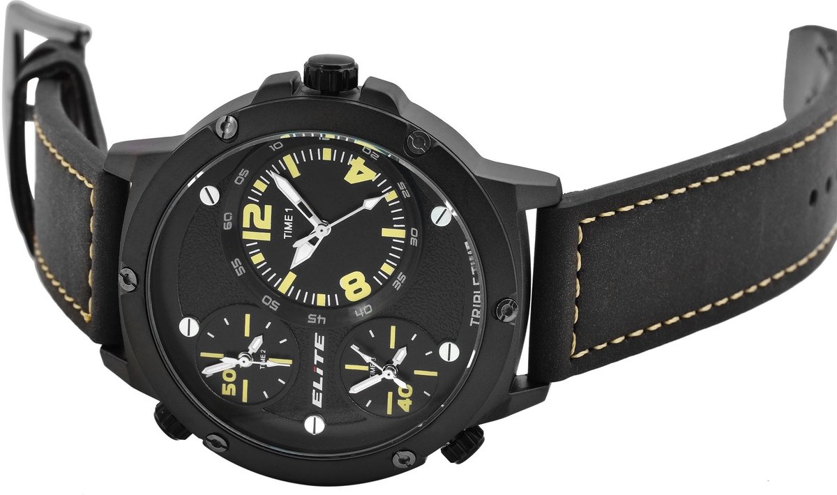 Elite Herenhorloge van imitatieleer EL0002 Elite herenhorloge met imitatieleren band, 3ATM