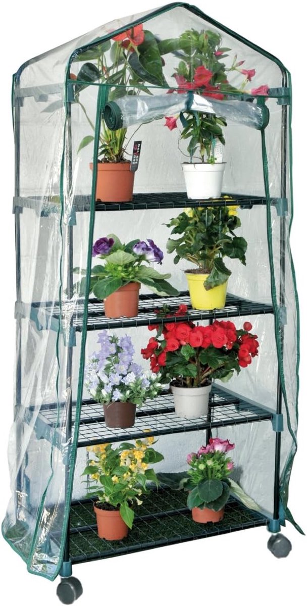 Kas met wielen - Kweekkas balkon - Planten beschermen - Roestwerende coating - 70x50x160 cm - Groen
