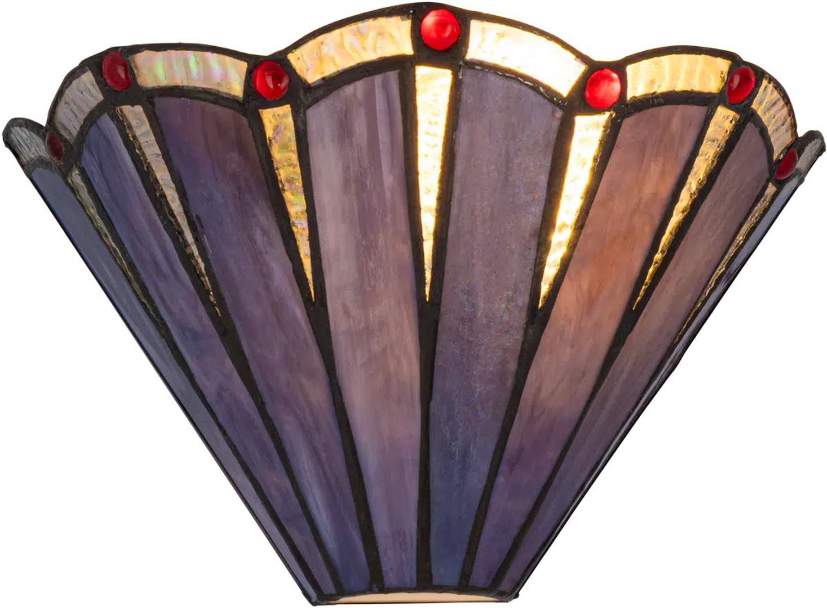 Tiffany wandlamp waaiermotief Art Deco - Paars-rood - B 25,5 cm - Glas in lood - Warm licht - Muurlamp | RORUVERA