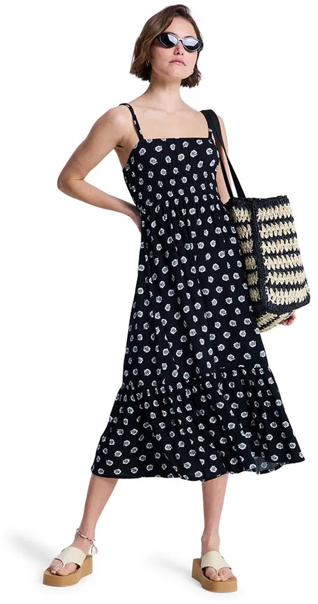Roxy Sunrise Coastline Printed Lange Jurk Zonder Mouwen S Vrouw Antraciet