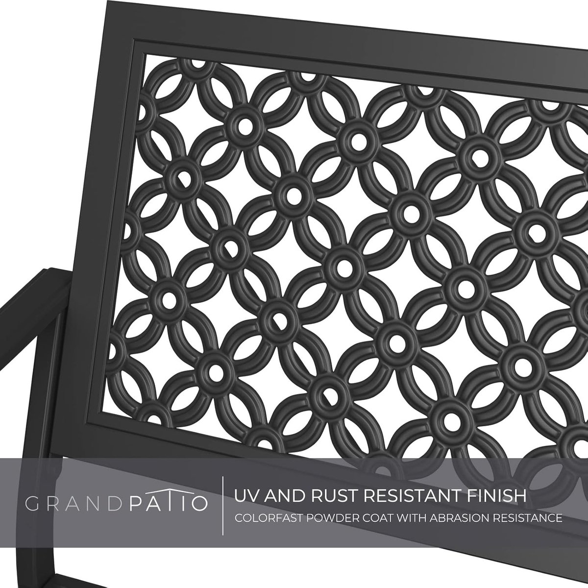 Tuinbank met rugleuning en armleuningen 125x61x86 cm – 2-3-Zits Metalen Parkbank voor Tuin, Balkon & Patio, Vintage Stijl, Zwart Walnoot – Duurzaam Stalen Frame, Comfortabel Zitten – Laura