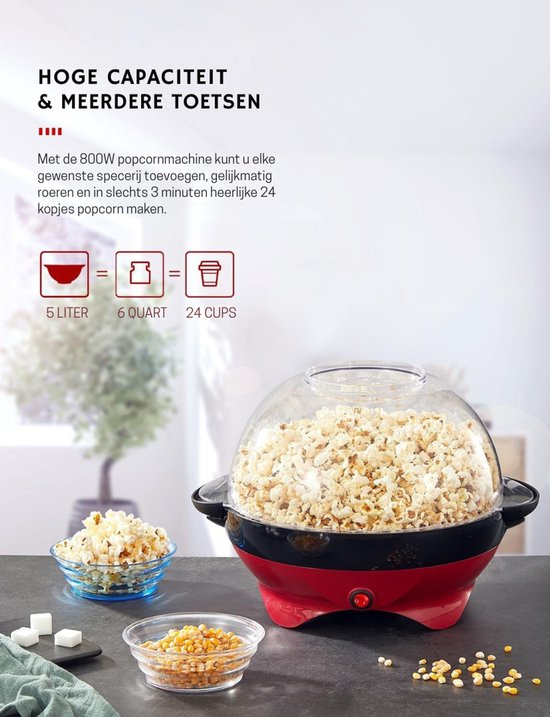 RONN® Popcorn Machine - Popcorn maker - Popcornmais Machine - Rood - 36cm x 20cm x 34cm — afbeelding 3