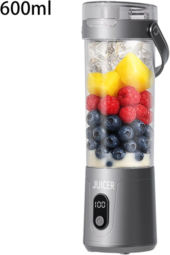 Draagbare Blender - Mini USB Sapcentrifuge - Oplaadbare Persoonlijke Smoothie Maker - Voor Thuis - Kantoor & Reizen - 265*83*95mm -600mL - Grijs van Merkloos — afbeelding 4