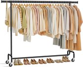 Conway Living® - Kledingrek op Wieltjes - Heavy Duty Verrijdbaar Kledingrek - Garderoberek - Verstelbare kledingstang - Uitschuifbare Kledingstang - Verstelbare Hangstang - Stabiel tot 150 kg - Zwart