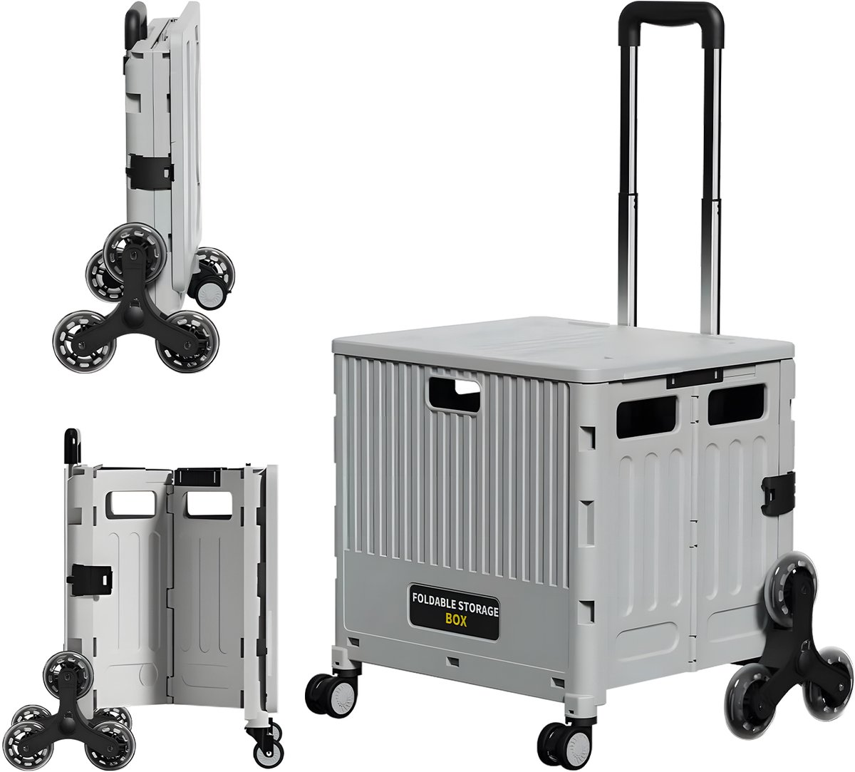 FOXSPORT Boodschappentrolley met 8 wielen voor trappen - 39L - Boodschappenwagen opvouwbaar - steekwagen functie - Boodschappenkrat - Opbergbox - Lichtgewicht - Grijs