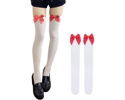 Witte Overkneekousen voor Dames met Strik - Hoge Sokken Lolita Stijl en Sexy Dijhoog