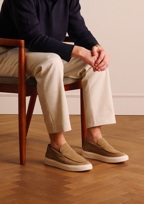 Manfield - Homme - Mocassins en daim beige à semelle sportive - Taille 45