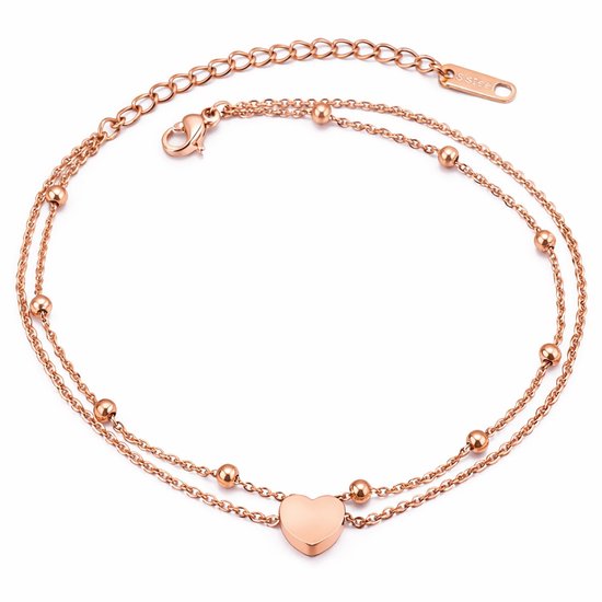 Cilla Jewels Dames Dubbele Enkelband met Hart Rose