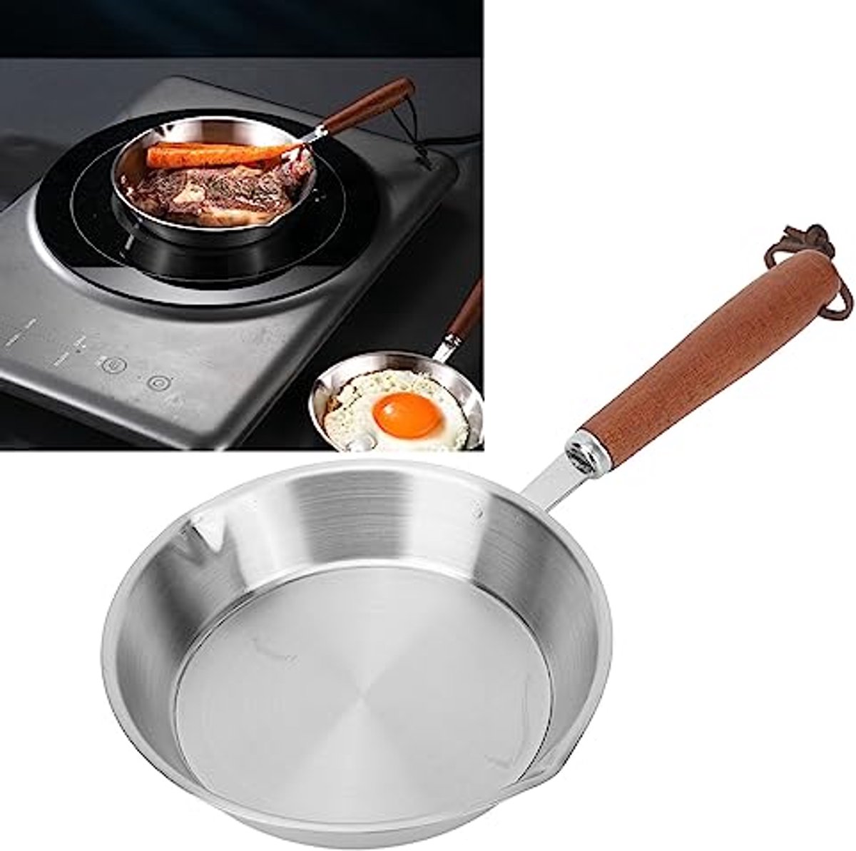 Antiaanbakpan van roestvrij staal, kleine antiaanbakpan, eierkoekenpan, kleine koekenpan om in te koken, professionele koekenpannen (12 cm)
