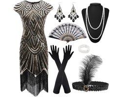 Jaren 20 Kostuum Dames Flapper Jurk Set voor Carnaval en Themafeesten