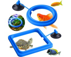2 stuks - Drijvende voederring - Visvoerringen - Aquarium voederring - Drijvende visvoer ring - Voerring voor vissen - Voerring voor aquarium - met zuignap - visvoeraccessoires - rond en vierkant - voor guppy, goudvissen, schildpad - blauw
