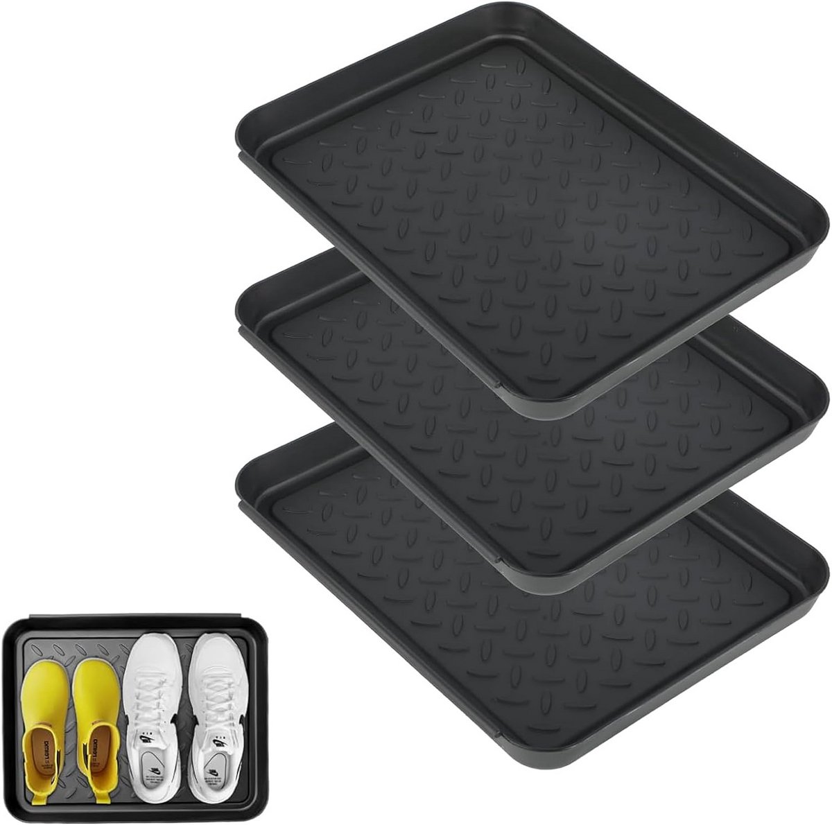 Set van 3 Schoenen Opvangbakken met Opstaande Rand - Zwart