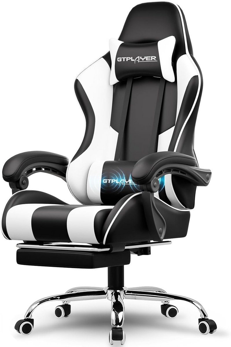 Ergonomische Gaming Stoel met Ingebouwde Bluetooth Speaker - Zwart/Wit