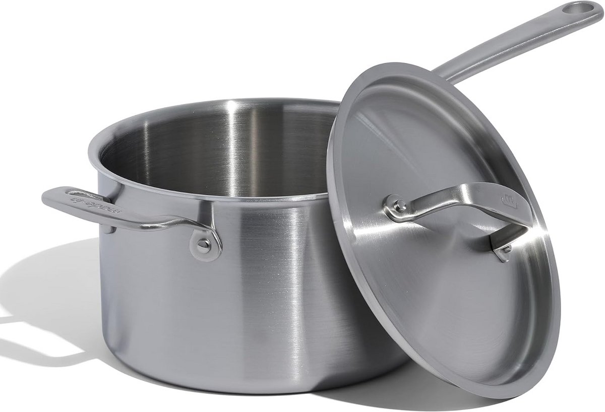 Grote RVS Steelpan met Deksel - 4 Liter - 5-Laags Inductie Koopgerei