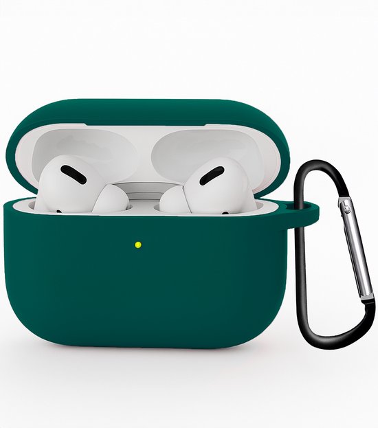 Hoesje - Geschikt voor Apple Airpods Pro 3 - Siliconen Hoes met Clip - Silicone Case Cover - Petrol