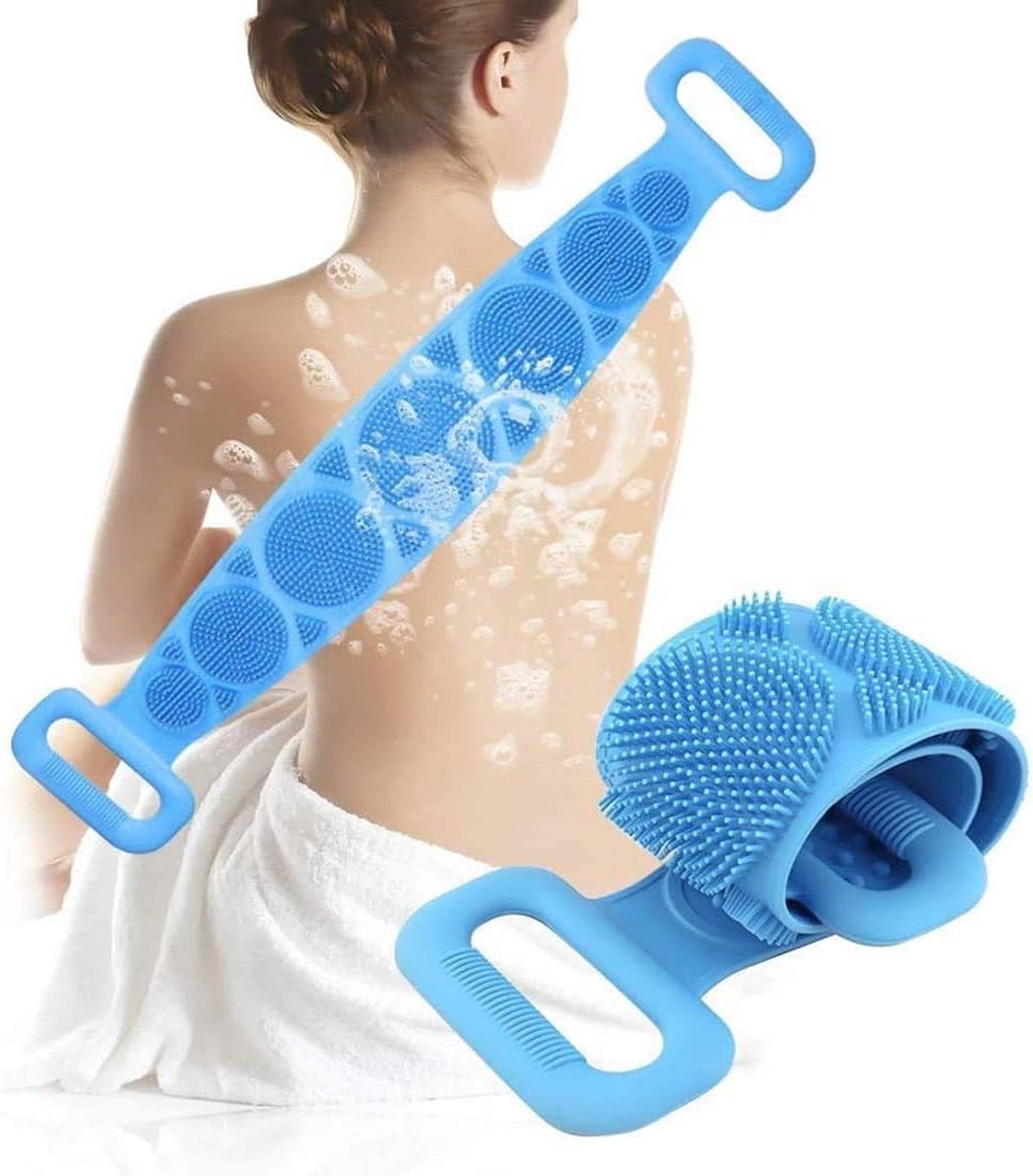 Dubbelzijdige Siliconen Doucheborstel met Handvatten voor Rugreiniging en Massage