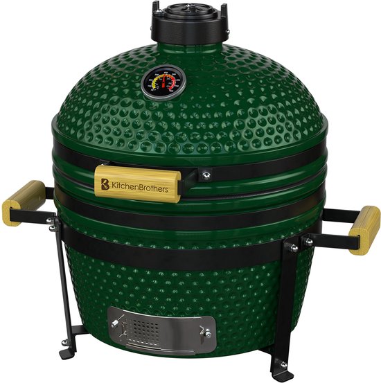 KitchenBrothers Kamado BBQ - 16 Inch Houtskool Barbecue - 34⌀ cm - PFAS-vrij - Deluxe Set - Egg BBQ met Accessoires - Vaderdag Cadeau - Groen