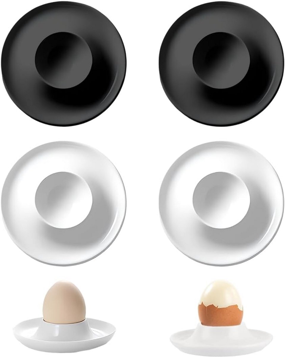 Set van 4 Ronde, Onbreekbare Kunststof Eierdopjes - Stapelbaar en Vaatwasmachinebestendig