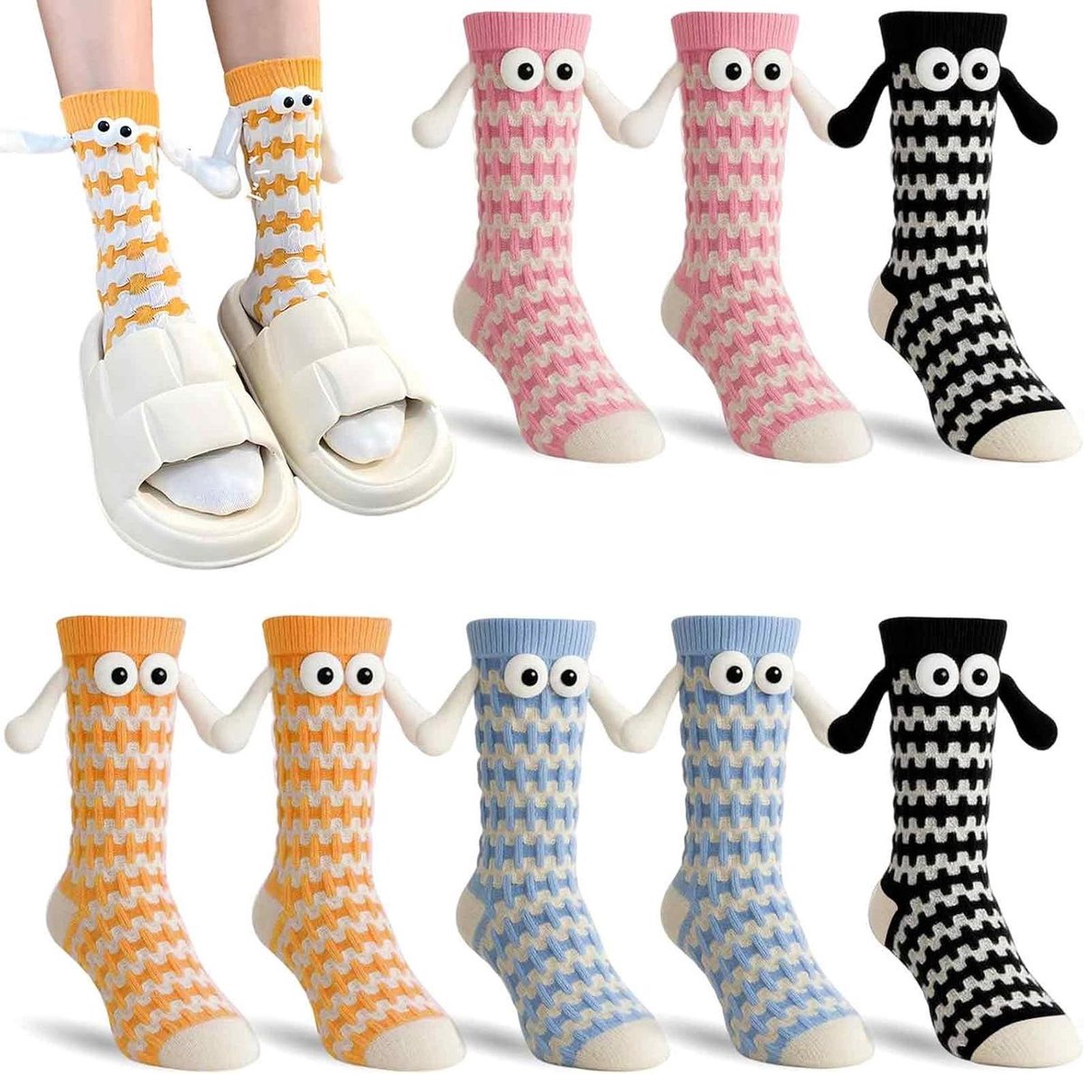 Lustige Sokken met Magnetische Handen - 4 Paar - Kuschelsokken - Kerstmis Sokken - Partner Geschenken