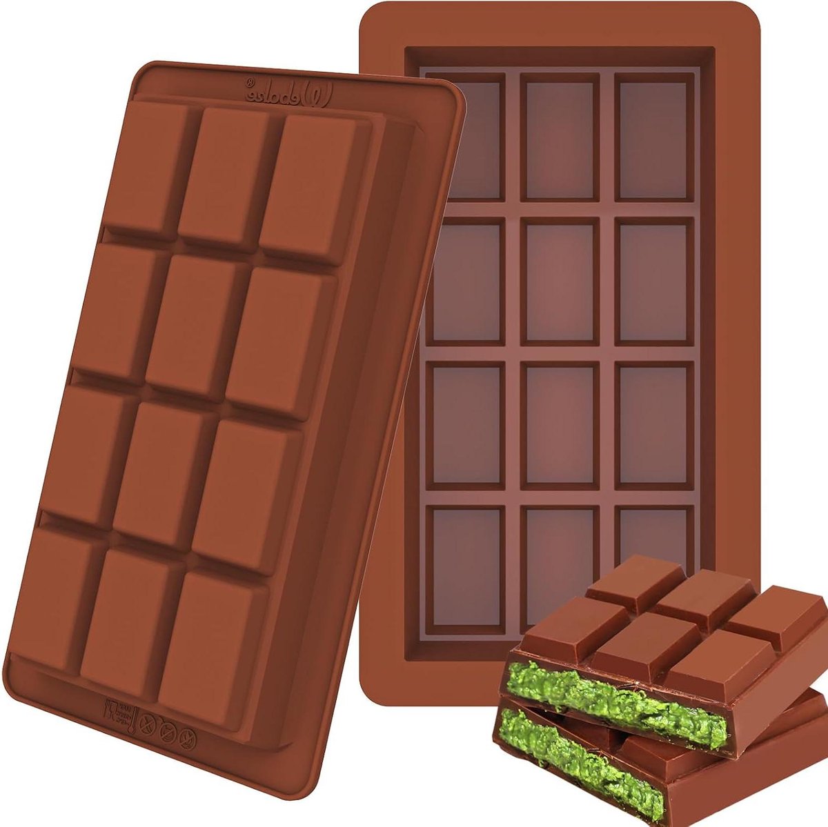 2 Stuks Siliconen Chocolade Bar Mallen - Rechthoekig en Diep - Grote Snoep Mold