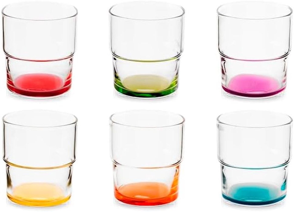 Set van 6 gekleurde drinkglazen 30 cl, vaatwasserbestendig