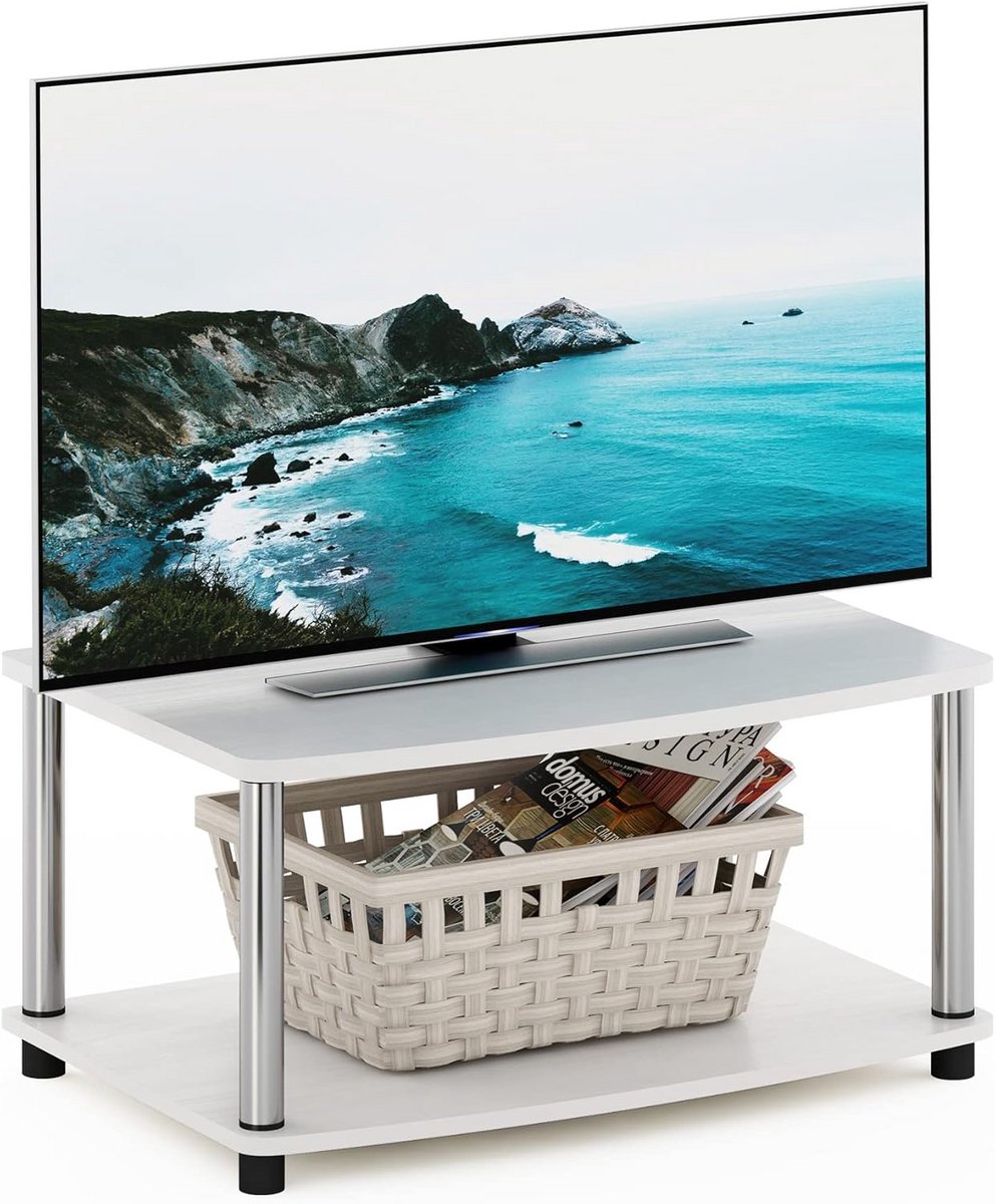 2-laags TV-meubel met Verhoogd Platform, Eiken en Chroom