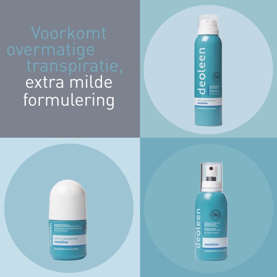 Deoleen Derma Intense 48 uur - Anti-transpirant spray - Voorkomt overmatige transpiratie en transpiratiegeur - 48 uur effectief - 0% parfum & 0% alcohol - Dermatologisch getest - Deodorant - 150 ml