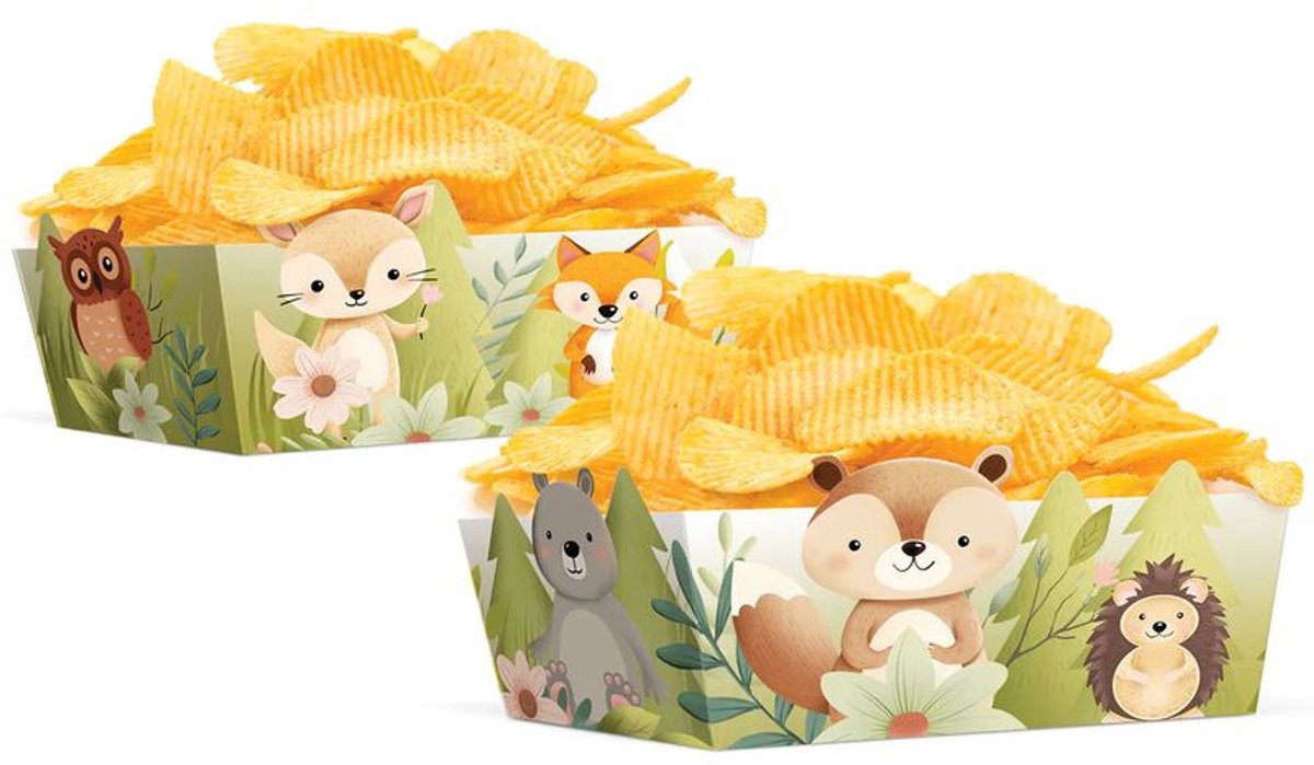 3 gebaks- of frietschalen met bosdieren, 15x7,5 cm