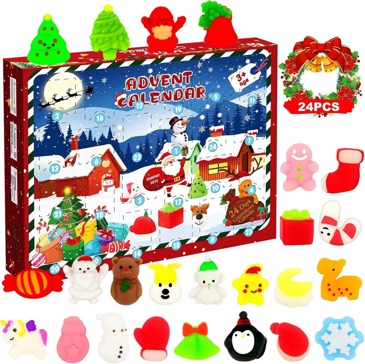 Adventskalender 2024 met 24 Squishy Speelgoedjes - Kerst Kalender voor Kinderen