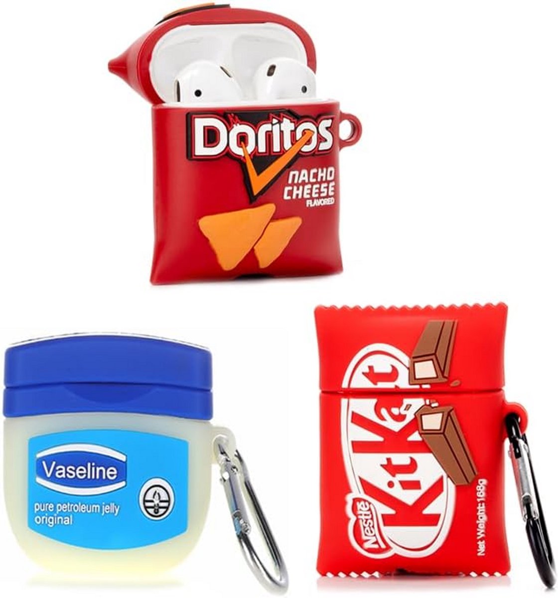 3-Pack Siliconen Hoesjes voor AirPods 1 & 2 met Karabijnhaak - Schokbestendige Beschermhoes