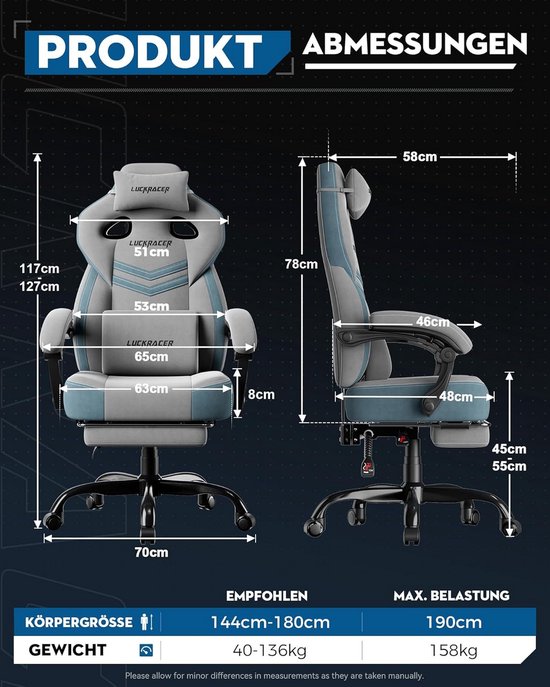 Ergonomische Gamingstoel met Voetensteun en Verstelbare Rugleuning van Merkloos — afbeelding 4