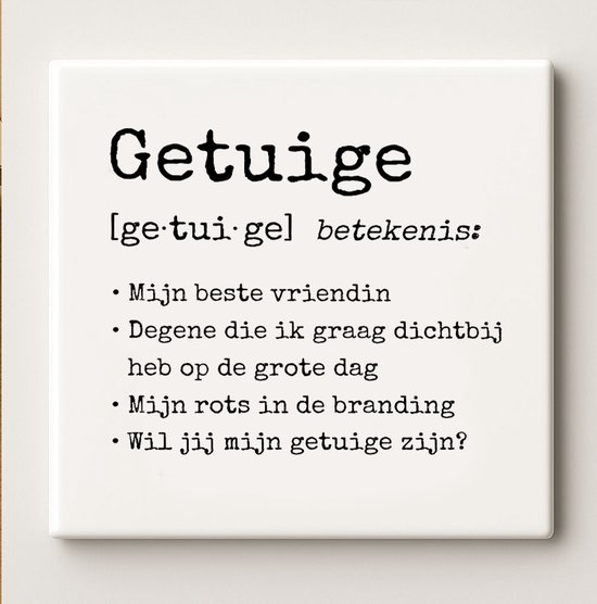 Carreau Céramique Décoratif 15x15 cm – « Témoin » Signification Citation – Cadeau Spécial pour Témoin au Mariage – Décoration Intérieure Minimaliste