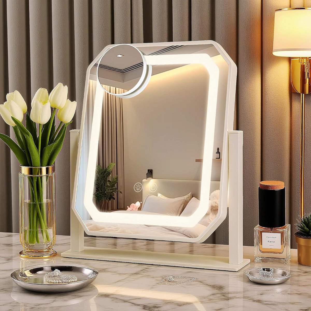 Verlichte Hollywood Make-up Spiegel met Dimbaar LED Licht en 10x Vergroting